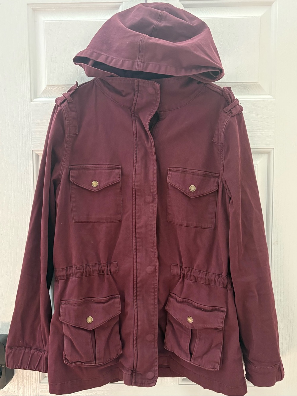 Tinsel Hooded Utility Jacket in Burgundy
